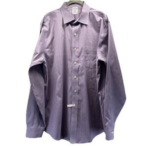 Brooks Brothers Men Dress Shirt 17 36 Purple Micro Check Button Up Long Sleeve